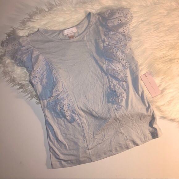 Rachel Parcell Eyelet Ruffle Detail Top Blue XL - Picture 3 of 7